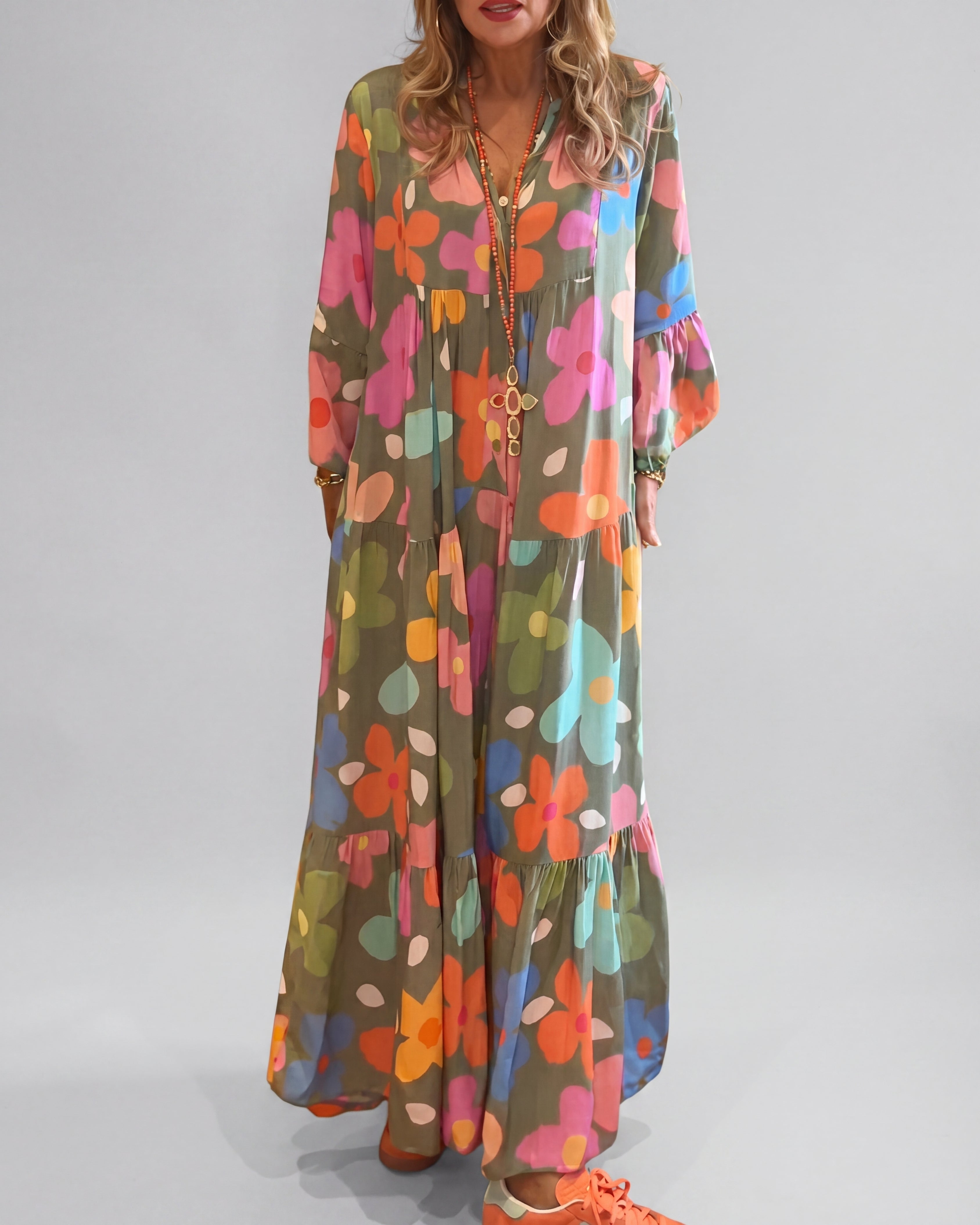 Olive Green Floral / 3XL